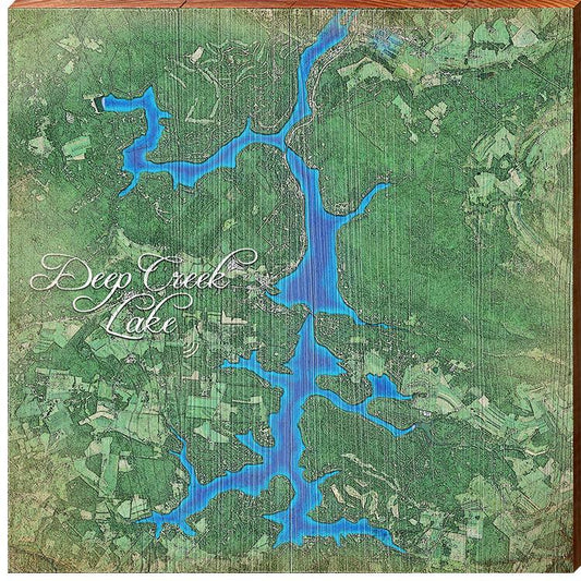 Deep Creek Lake, Maryland Satellite Styled Map Wall Art | Wall Art Print on Real Wood