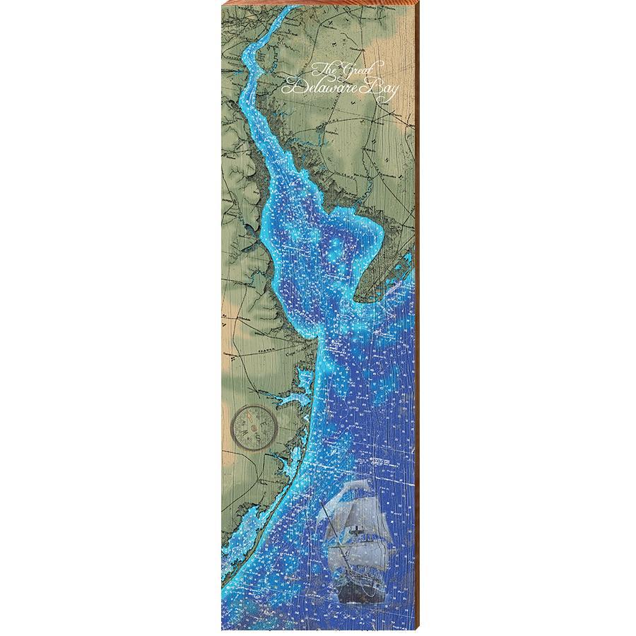 Delaware Bay Topographical Styled Map Wall Art | Wall Art Print on Real Wood