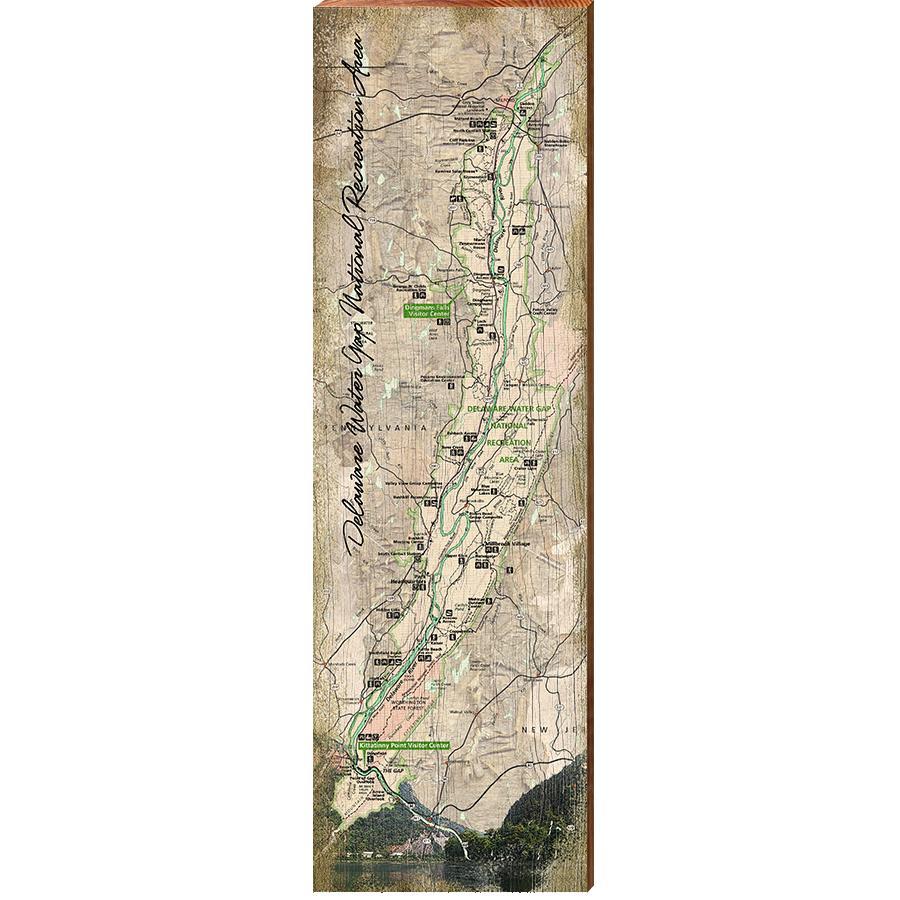 Delaware Water Gap National Recreation Area Map Wooden Sign | Wall Art Print on Real Wood