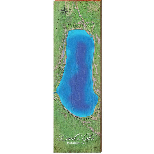 Devil's Lake Map Home Decor Art Print on Real Wood