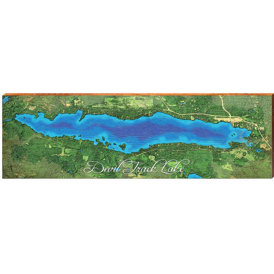 Devil Track Lake Map Home Decor Art Print on Real Wood
