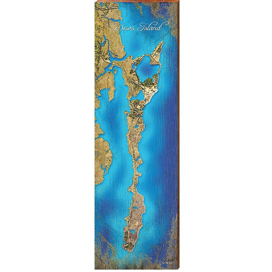 Dews Island Map Home Decor Art Print on Real Wood