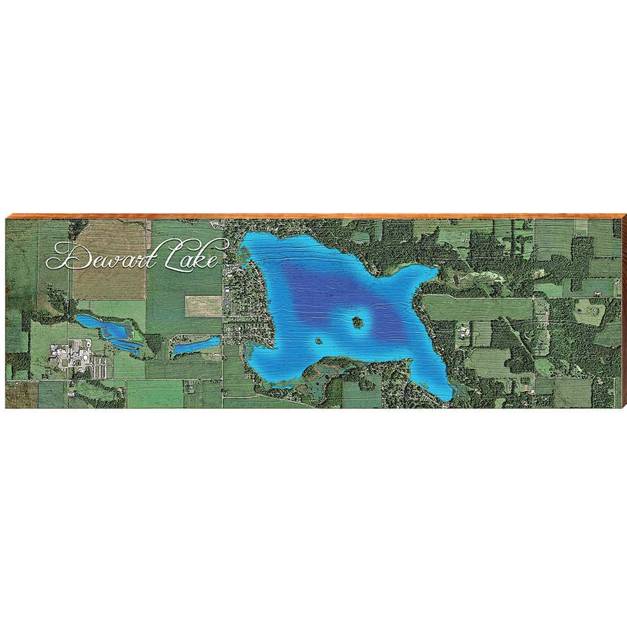 Dewart Lake, Indiana Satellite Styled Map Wall Art | Wall Art Print on Real Wood