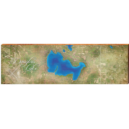 Douglas Lake, Michigan Satellite Styled Map Wall Art | Wall Art Print on Real Wood