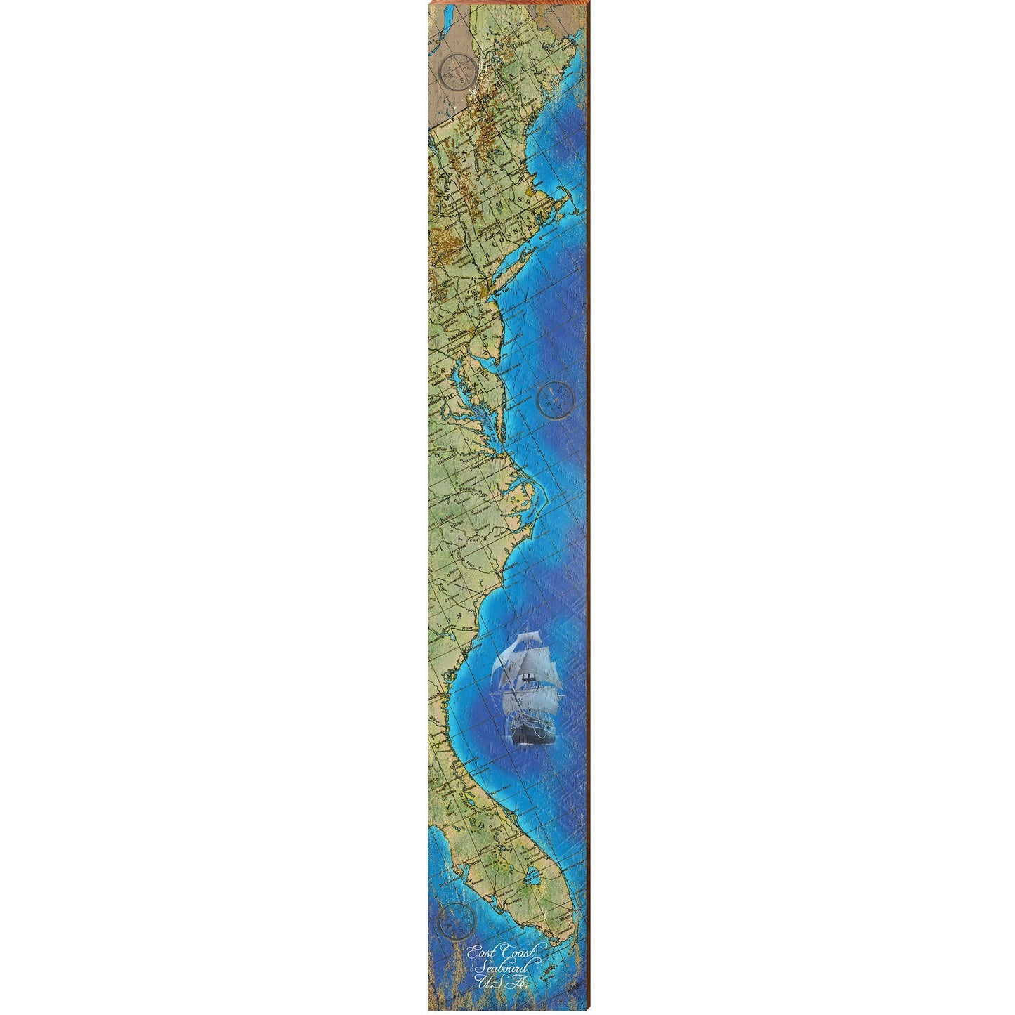 Mill Wood Art East Coast, Seaboard Usa Map Home Decor Art Print On Real Wood