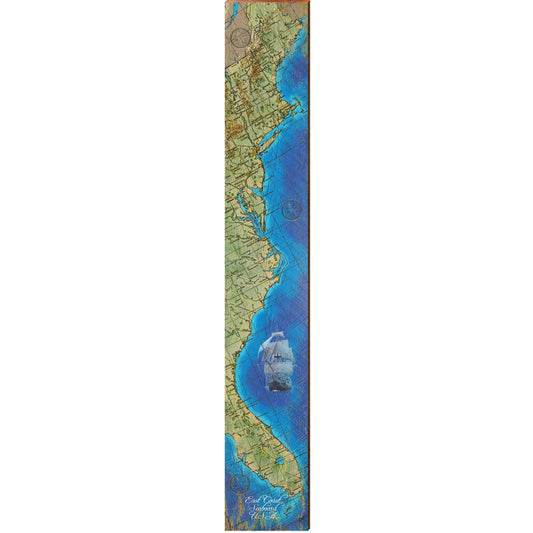 Mill Wood Art East Coast, Seaboard Usa Map Home Decor Art Print On Real Wood