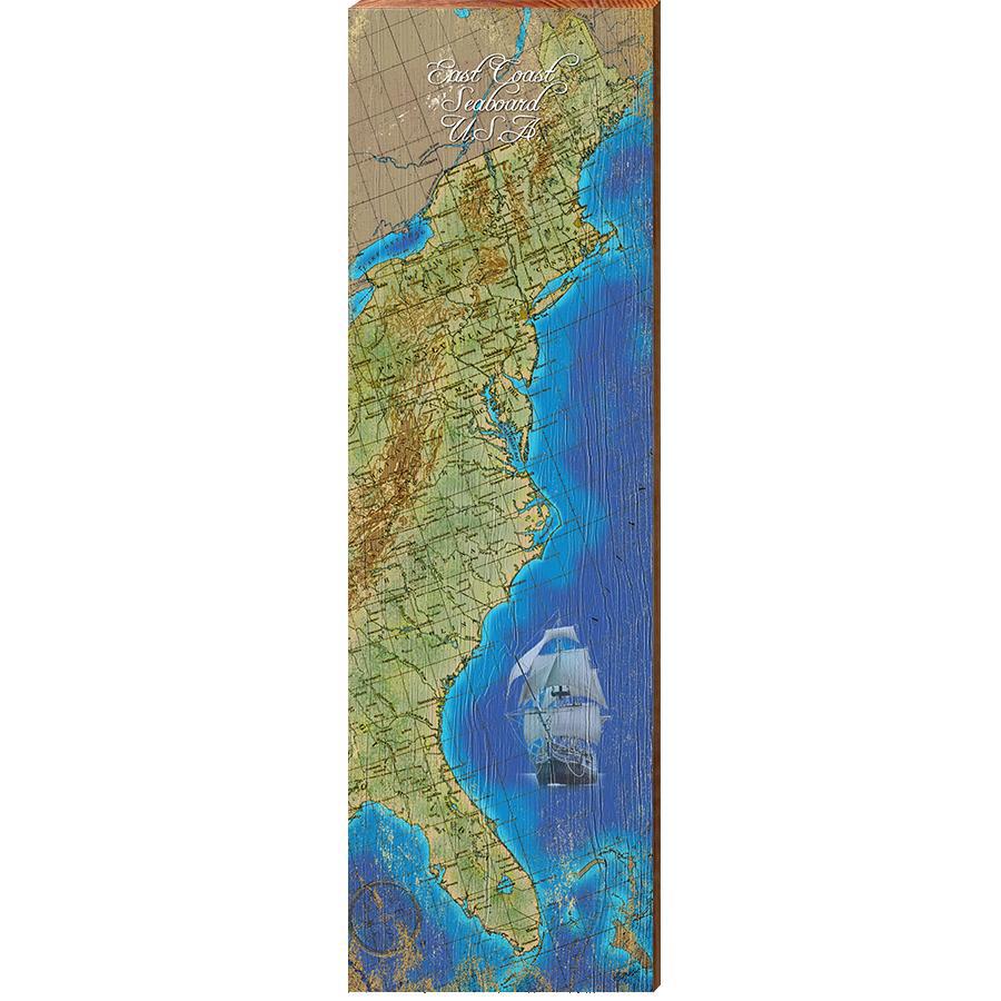 Mill Wood Art East Coast, Seaboard Usa Map Home Decor Art Print On Real Wood
