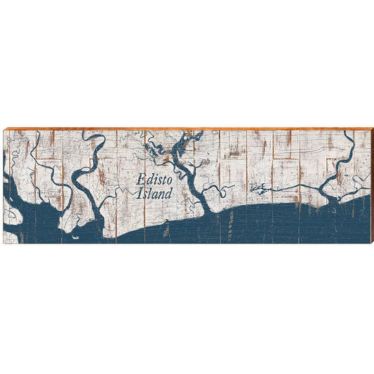 Edisto Island Shabby Map Home Decor Art Print on Real Wood