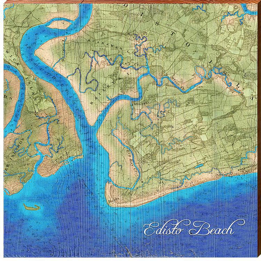 Edisto Beach, South Carolina Map | Wall Art Print on Real Wood