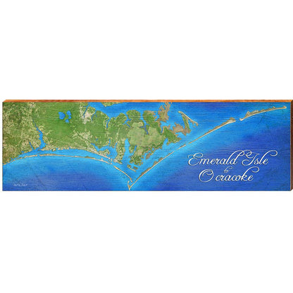 Emerald Isle to Ocracoke Map Home Decor Art Print on Real Wood