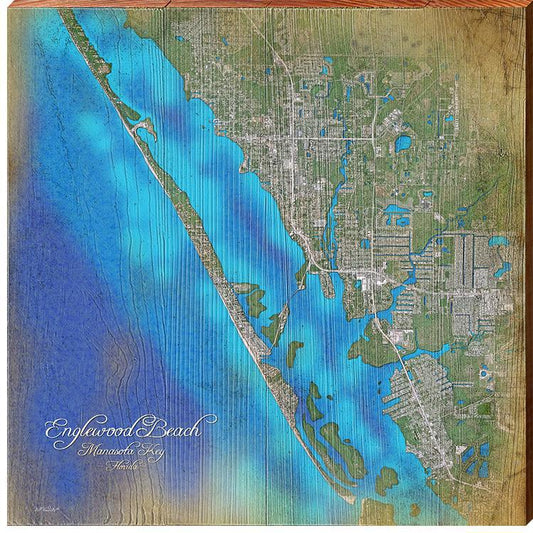 Englewood Beach & Manasota Key, Florida Map Wooden Sign | Wall Art Print on Real Wood