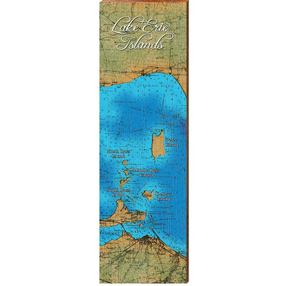 Lake Erie Islands Map Home Decor Art Print on Real Wood
