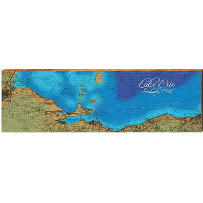 Lake Erie, Sandusky, OH Map Home Decor Art Print on Real Wood