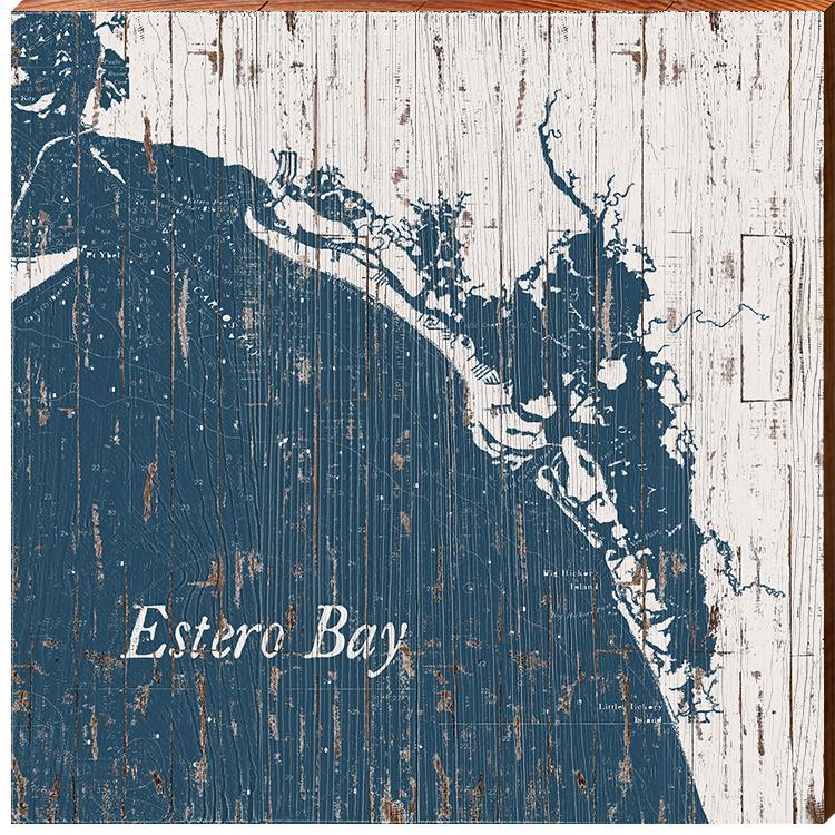 Estero Bay, Florida Shabby Map Wooden Sign | Wall Art Print on Real Wood