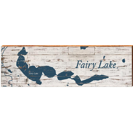 Fairy Lake, Minnesota Navy & White Shabby Map Wall Art | Wall Art Print on Real Wood