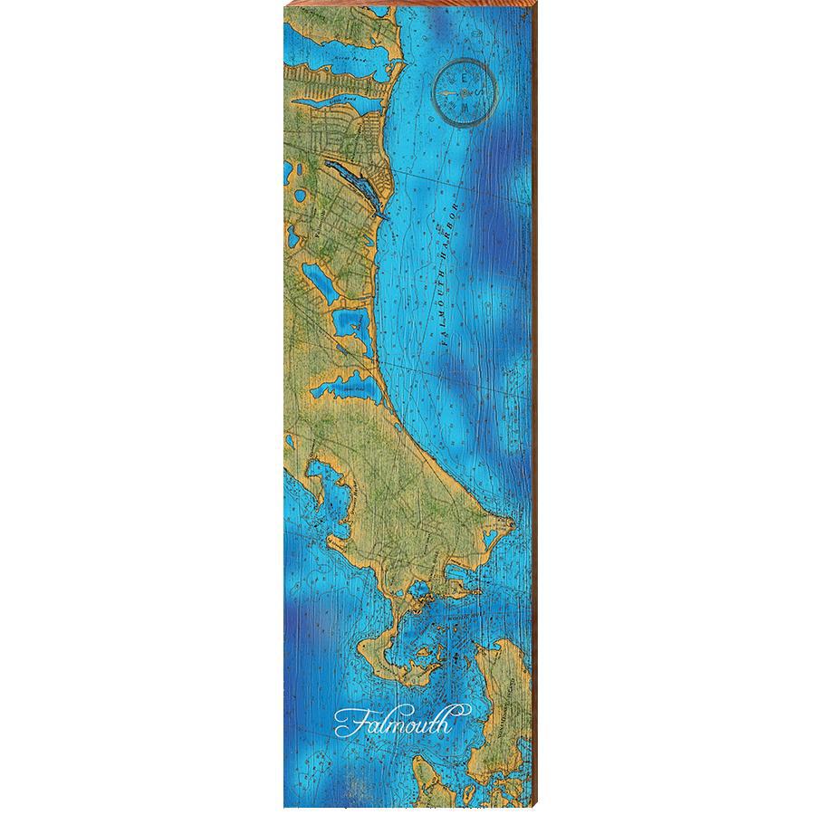 Falmouth, Massachusetts Topographical Styled Chart Horizontal Vertical | Wall Art Print on Real Wood