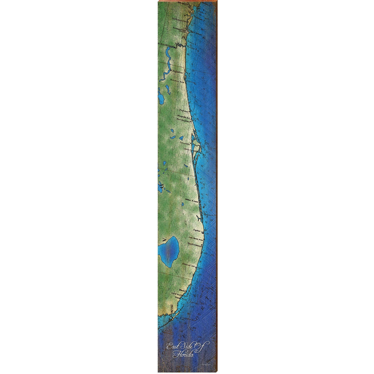 East Side Of Florida Map | Wall Art Print on Real Wood