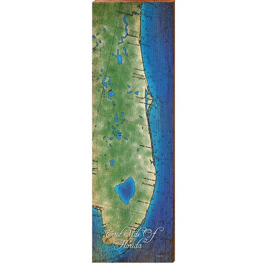 East Side Of Florida Map | Wall Art Print on Real Wood