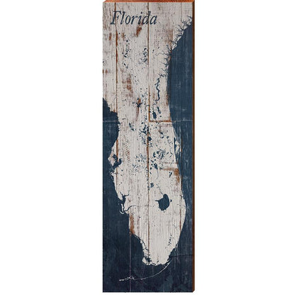 Florida Peninsula Navy & White Shabby Styled Map Wall Art | Wall Art Print on Real Wood