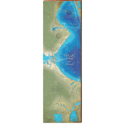 Galveston Bay Map Home Decor Art Print on Real Wood