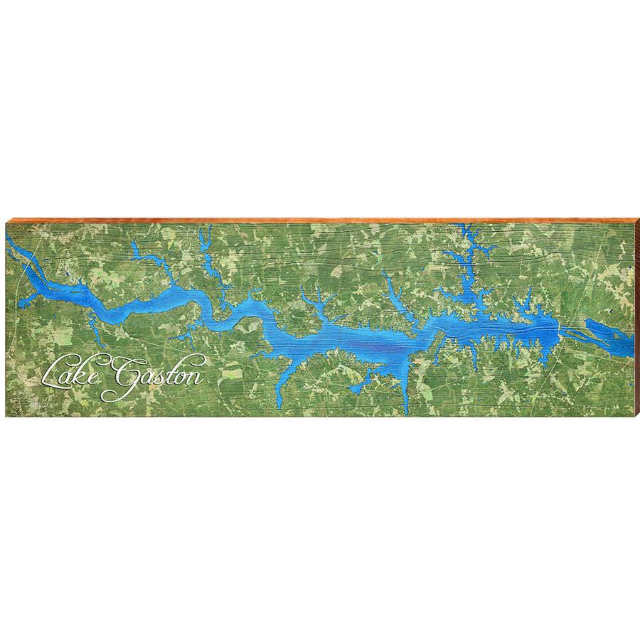 Lake Gaston Map Home Decor Art Print on Real Wood