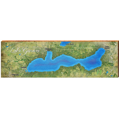 Geneva Lake Map Home Decor Art Print on Real Wood