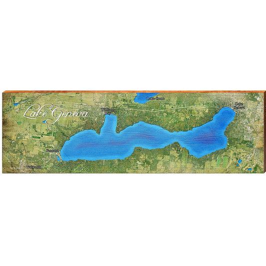 Geneva Lake Map Home Decor Art Print on Real Wood