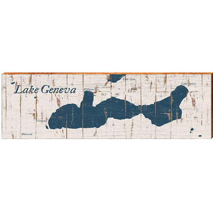 Lake Geneva Shabby Map Home Decor Art Print on Real Wood