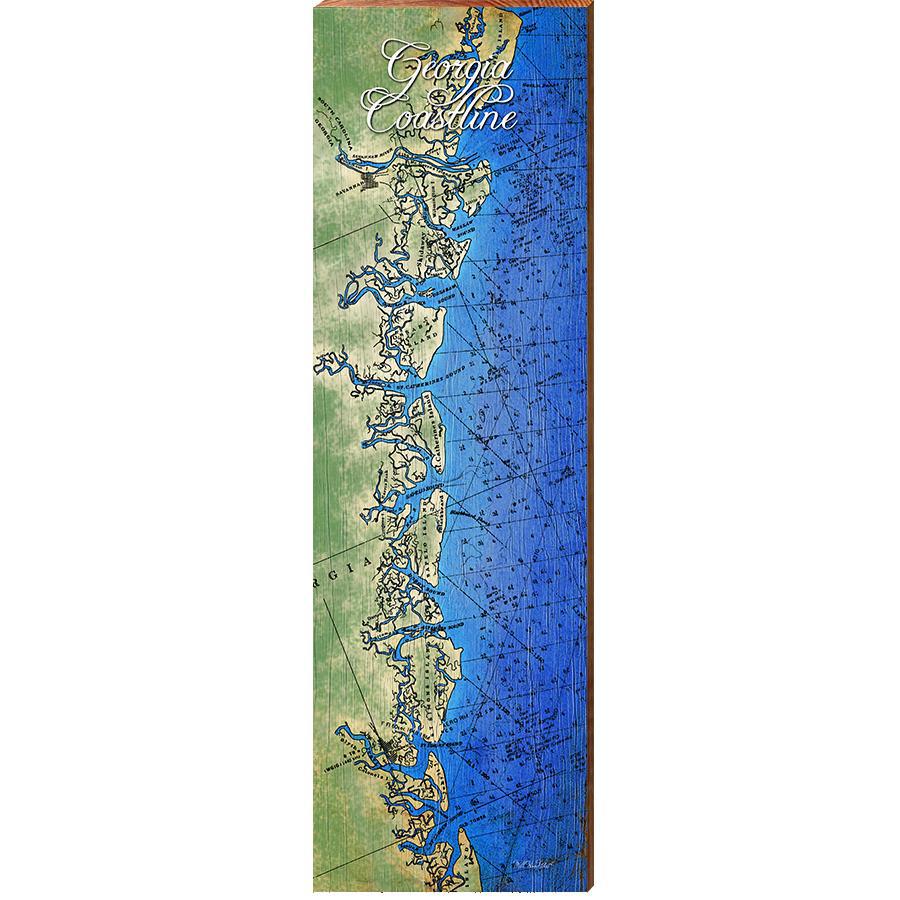 Georgia Coastline Map Wooden Sign | Wall Art Print on Real Wood