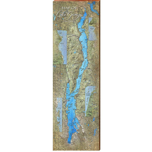 Map of Lake George Home Decor Art Print on Real Wood