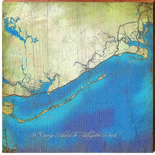 St. George Island to Alligator Point, Florida Map Wooden Sign | Wall Art Print on Real Wood