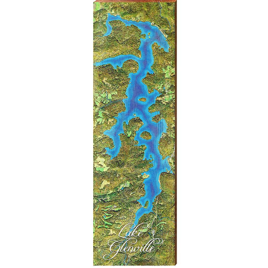Lake Glenville Map Home Decor Art Print on Real Wood