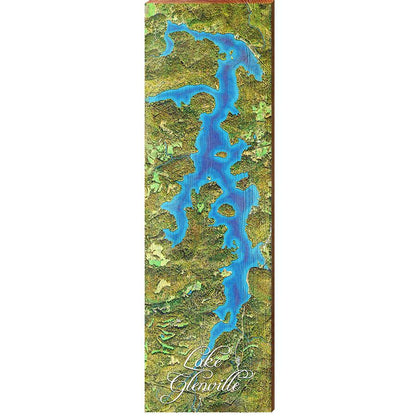 Lake Glenville Map Home Decor Art Print on Real Wood