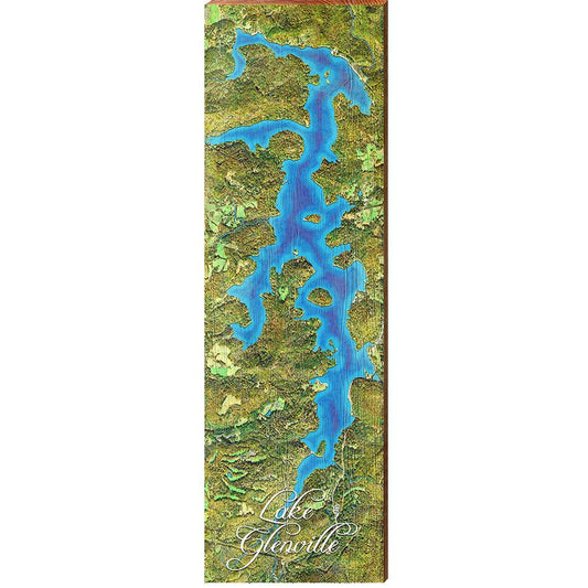 Lake Glenville Map Home Decor Art Print on Real Wood