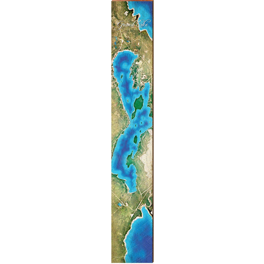 Grand Lake, Michigan Satellite Styled Map Large Wall Art | Wall Art Print on Real Wood