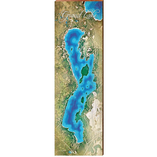 Grand Lake, Michigan Satellite Styled Map | Real Wood Wall Art Print