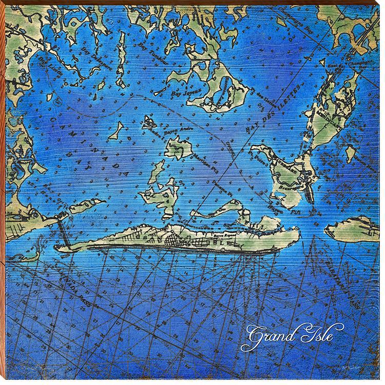 Grand Isle, Louisiana Map | Wall Art Print on Real Wood