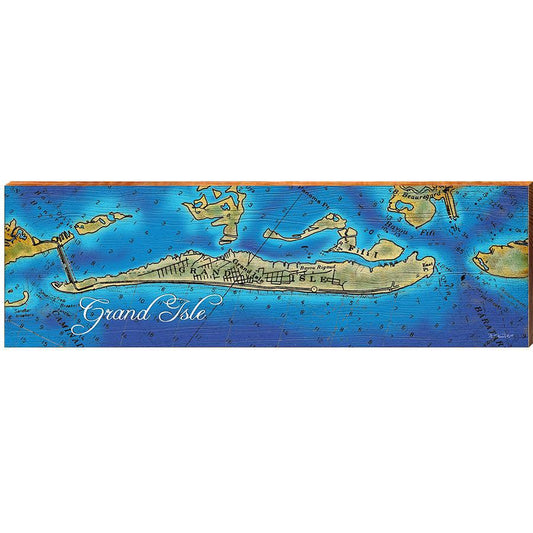 Grand Isle, Louisiana Topographical Styled Map Horizontal Wall Art | Wall Art Print on Real Wood