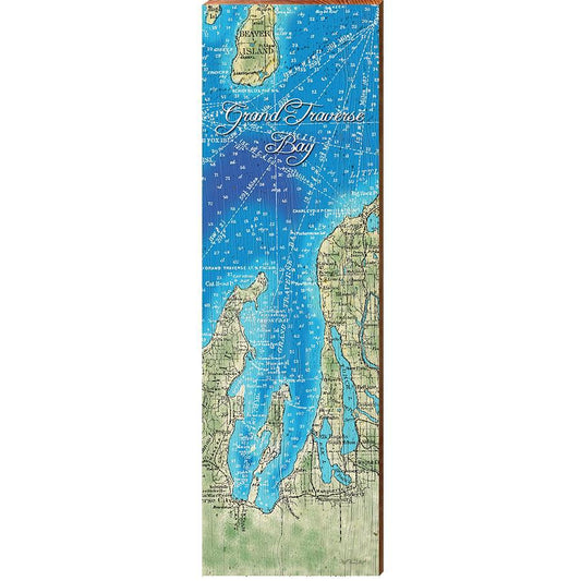 Grand Traverse Bay, Michigan Map Wooden Sign | Wall Art Print on Real Wood