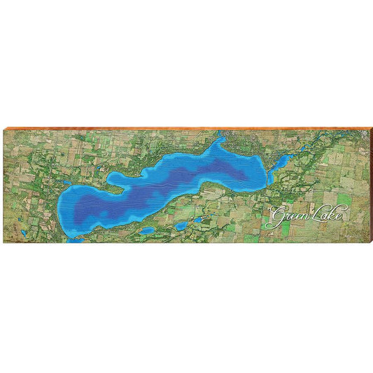Green Lake Map Home Decor Art Print on Real Wood