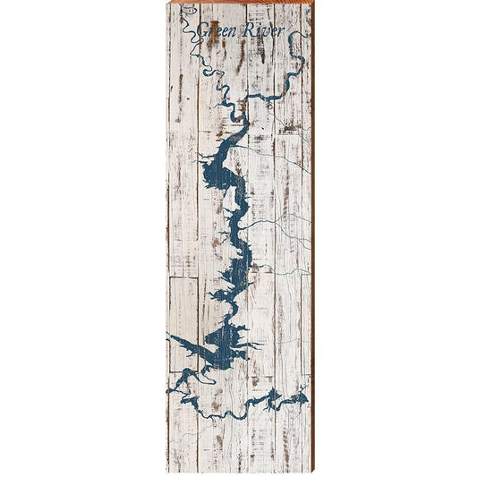Green River Shabby Map Home Decor Art Print on Real Wood