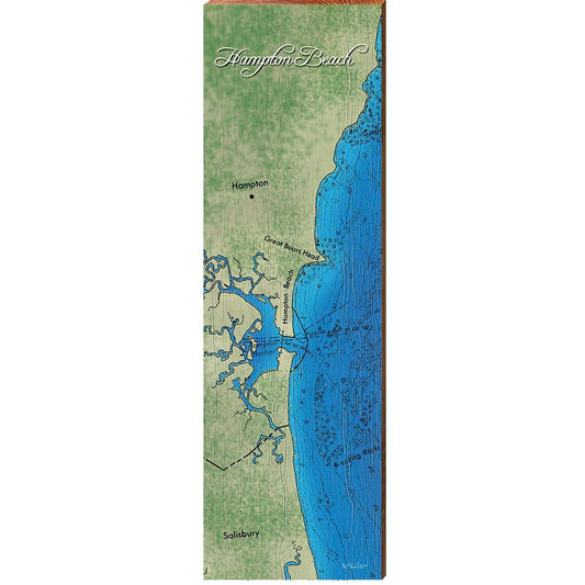 Hampton Beach Map Home Decor Art Print on Real Wood