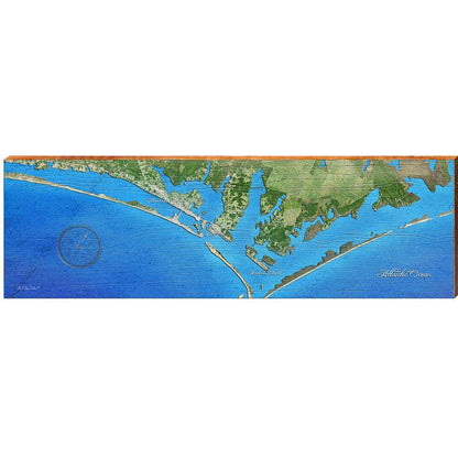 Harkers Island to Morehead Map Home Decor Art Print on Real Wood