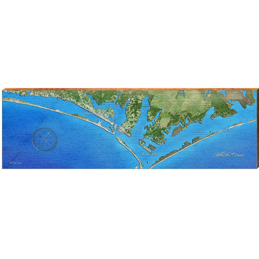 Harkers Island to Morehead Map Home Decor Art Print on Real Wood