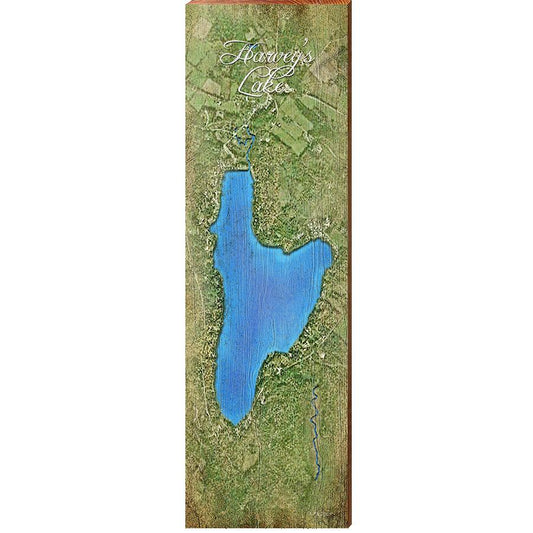 Harvey's Lake Map Home Decor Art Print on Real Wood