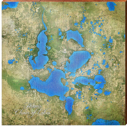 Harris Chain of Lakes, Florida Satellite Styled Map Wall Art | Wall Art Print on Real Wood