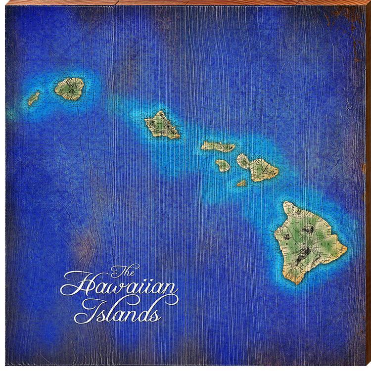 The Hawaiian Islands Map  | Wall Art Print on Real Wood