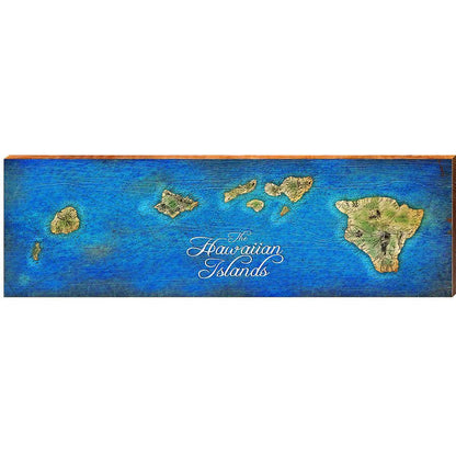 The Hawaiian Islands Topographical Styled Chart | Wall Art Print on Real Wood