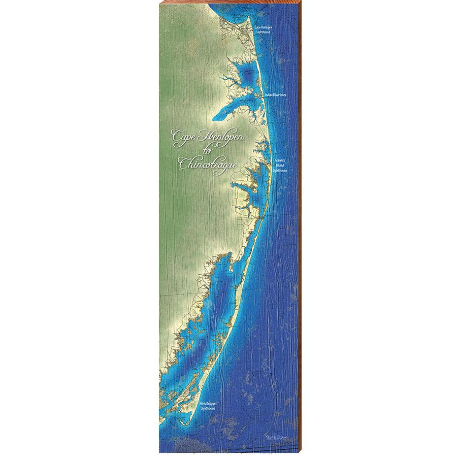 Cape Henlopen to Chincoteague Topographical Styled Map Wall Art | Wall Art Print on Real Wood