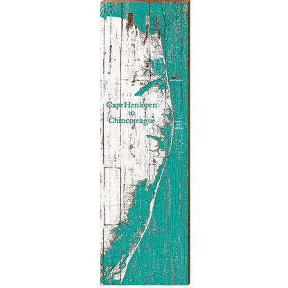 Cape Henlopen to Chincoteague Teal & White Shabby Map Wall Art | Wall Art Print on Real Wood